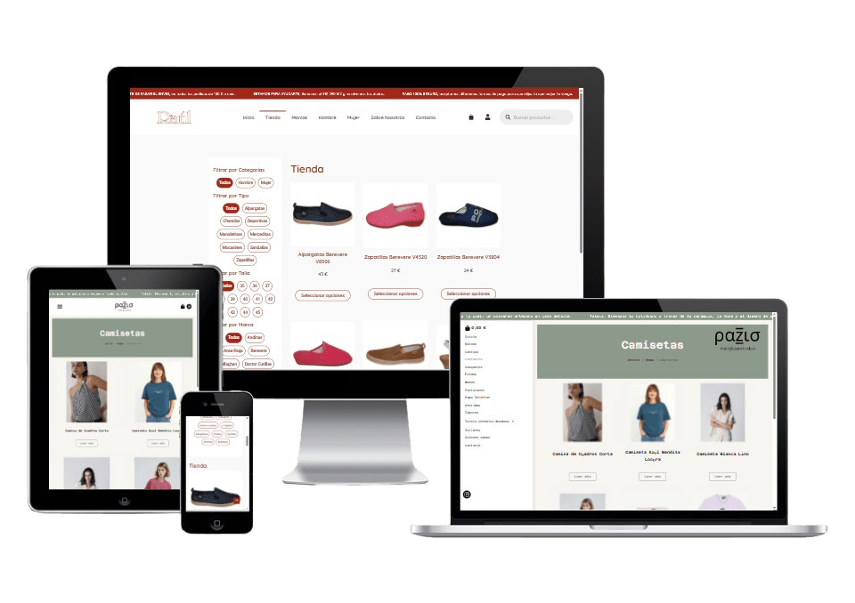 Tienda online de calzado en ordenador, portátil, tablet y móvil