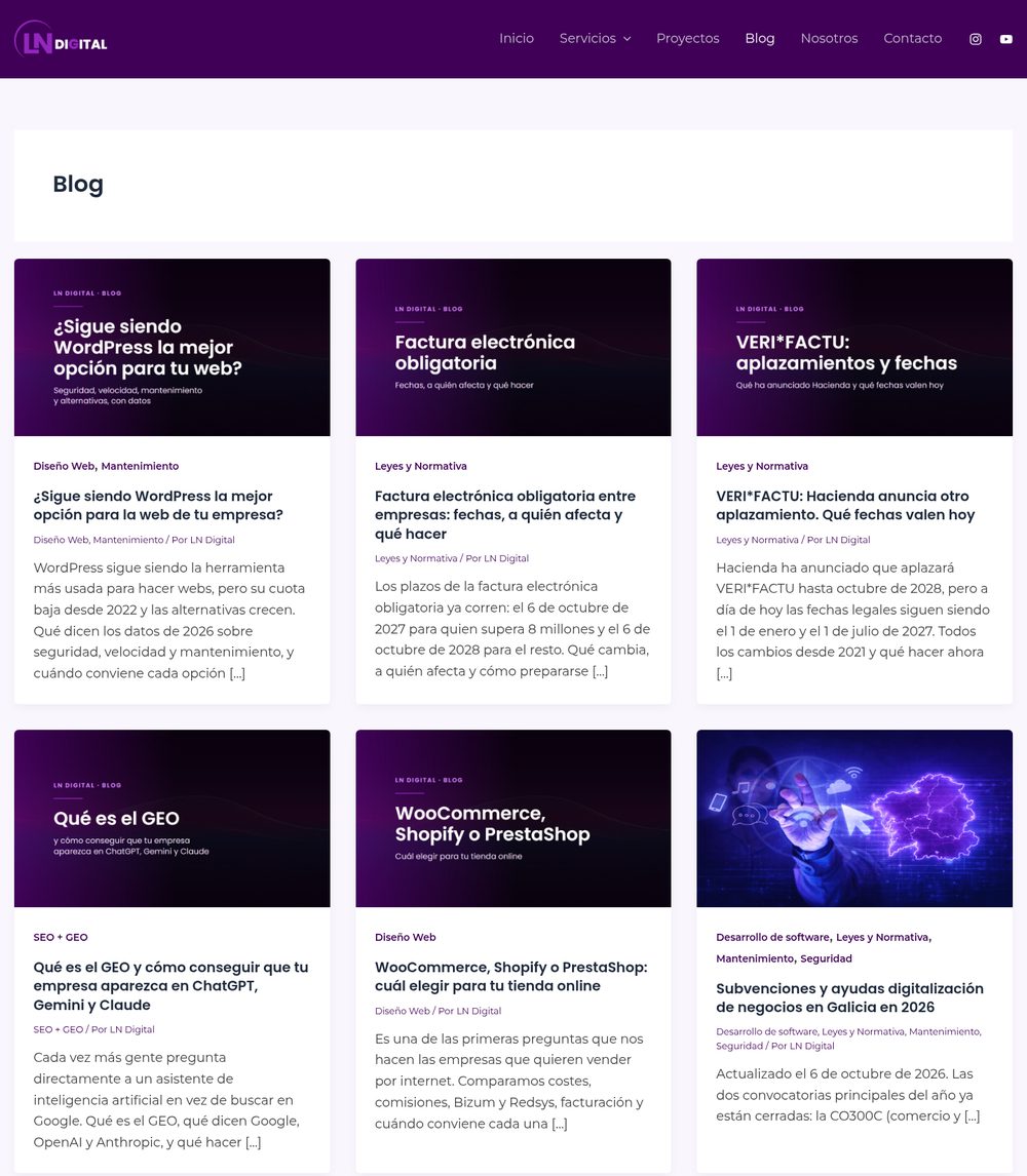 Blog de lndigital.es con las últimas entradas sobre WordPress, factura electrónica, VERI*FACTU, GEO y tiendas online